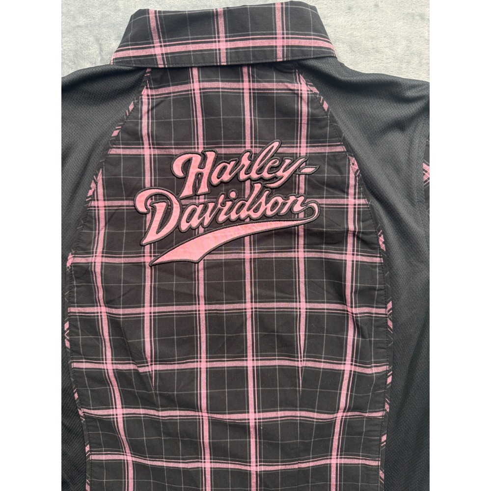 Harley Davidson Shirt women Performance Plaid Black Pink cancer support Small - Picture 10 of 11